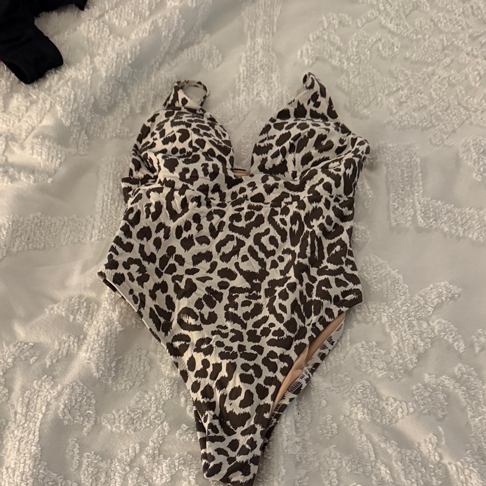 J. Crew Leopard Print One-Piece Swimsuit in Brown and White